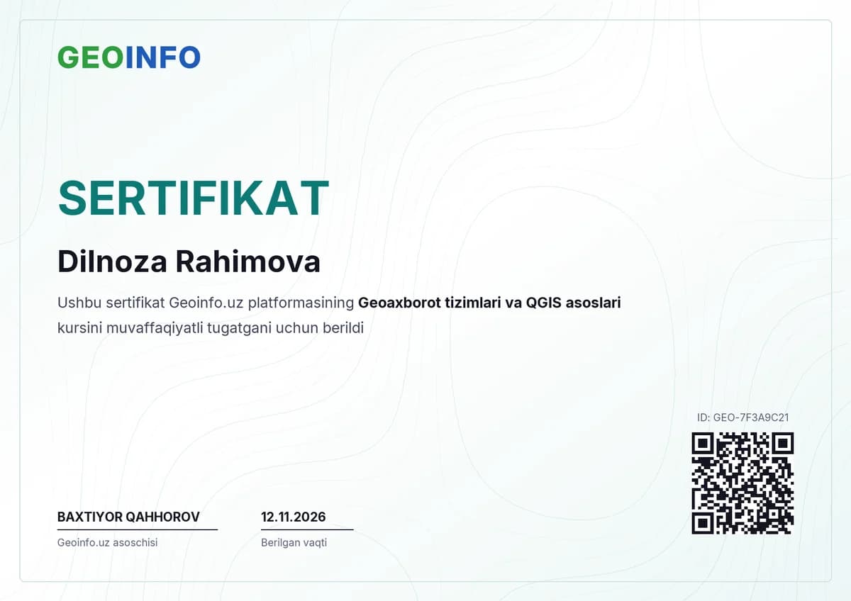 GEOINFO.UZ sertifikati namunasi